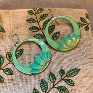 Lotus flower hoop dangle earrings.